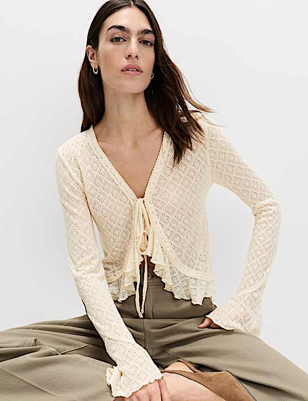 Crochet Tie Fastening Cardigan | LIGHT CREAM | Cardigans | M&S ES