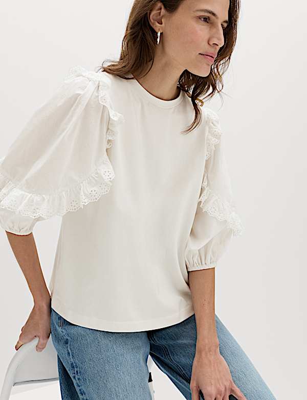 Cotton Rich Ruffle Sleeve Top