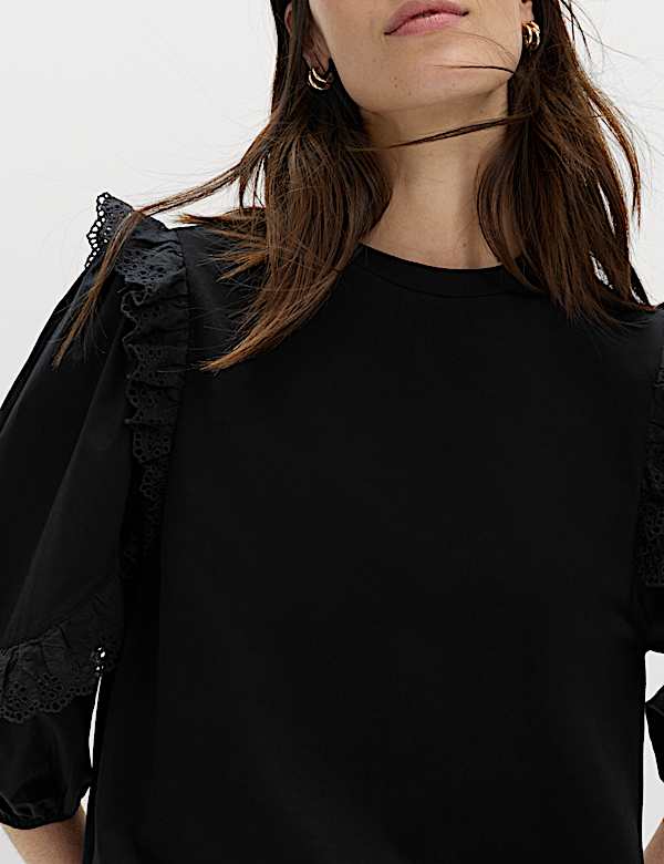 Cotton Rich Ruffle Sleeve Top - MV