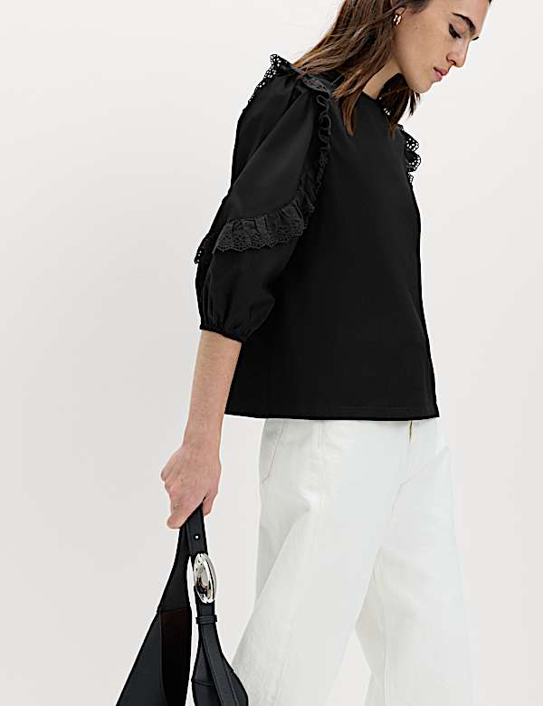 Cotton Rich Ruffle Sleeve Top - MV