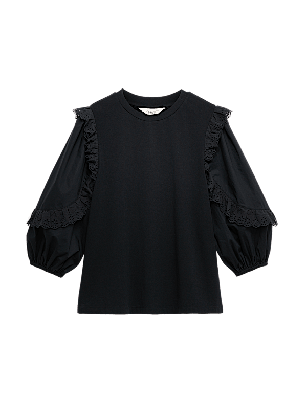 Cotton Rich Ruffle Sleeve Top