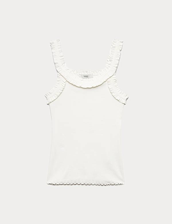 Cotton Rich Frill Strap Vest - GR