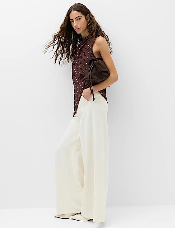 Mesh Polka Dot Cowl Neck Asymmetric Drape Vest - IS