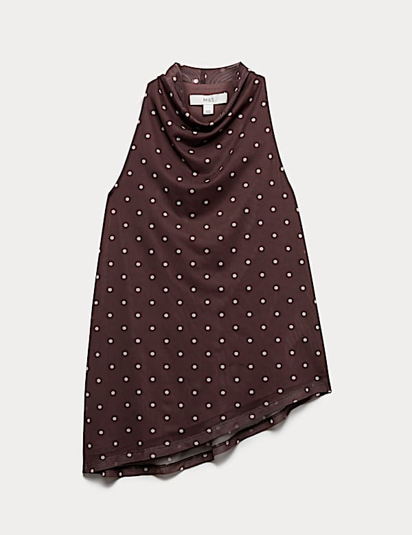 Mesh Polka Dot Cowl Neck Asymmetric Drape Vest - IS