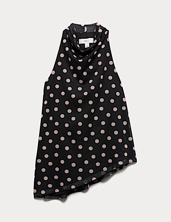 Mesh Polka Dot Cowl Neck Asymmetric Drape Vest - SE