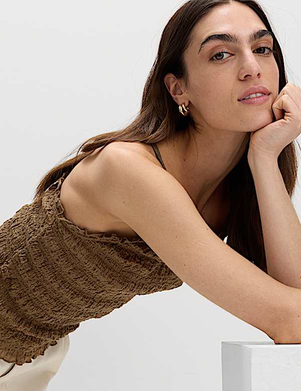 Cotton Rich Textured Square Neck Cami Top