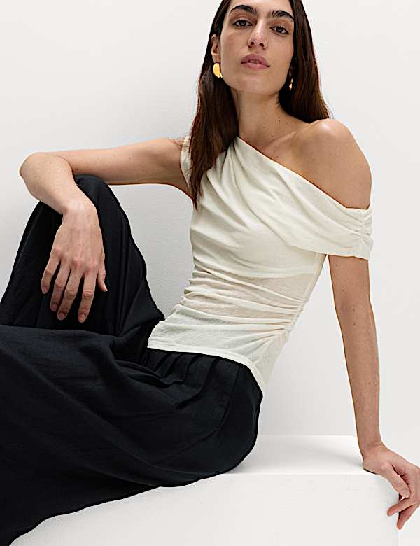 Pure Cotton Asymmetric Drape Top