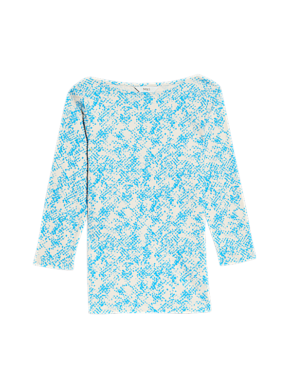 Pure Cotton Printed Slim Fit Slash Neck Top