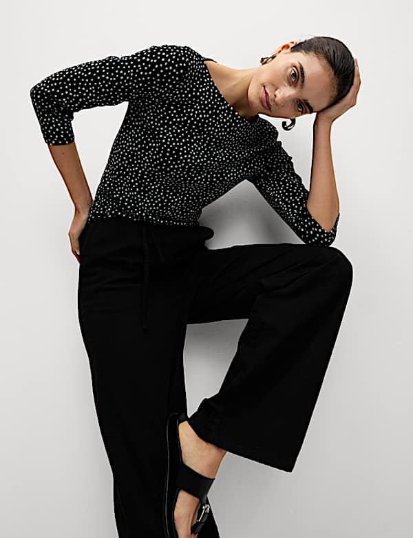 Pure Cotton Printed Slim Fit Slash Neck Top