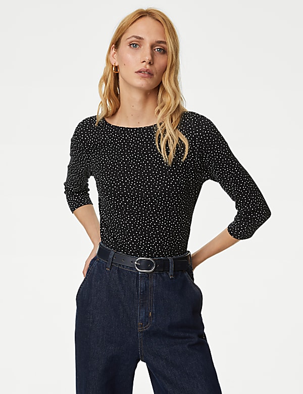 Pure Cotton Printed Slim Fit Slash Neck Top