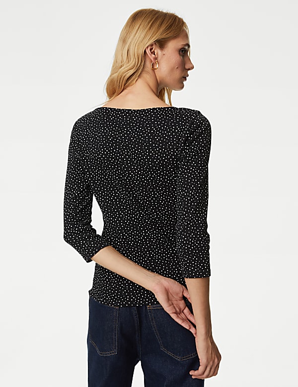 Pure Cotton Printed Slim Fit Slash Neck Top