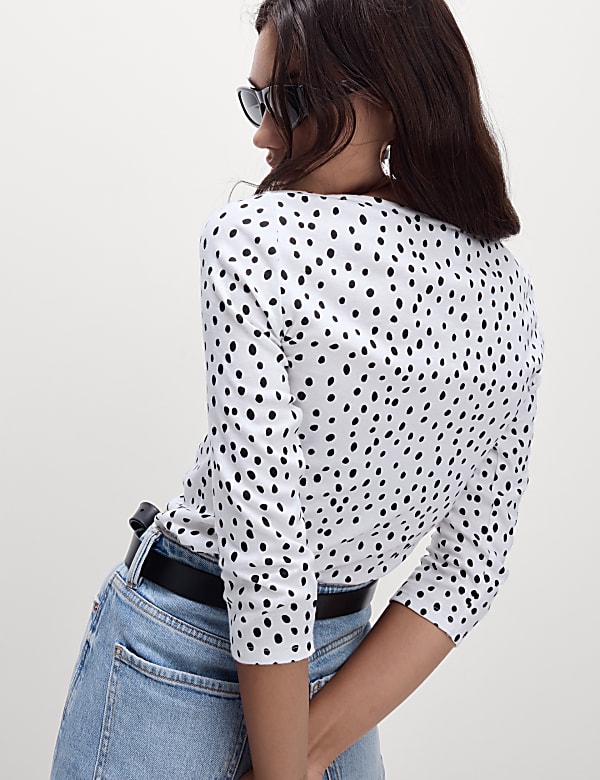 Pure Cotton Printed Slim Fit Slash Neck Top - SE