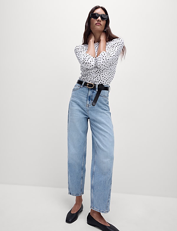 Pure Cotton Printed Slim Fit Slash Neck Top - SE