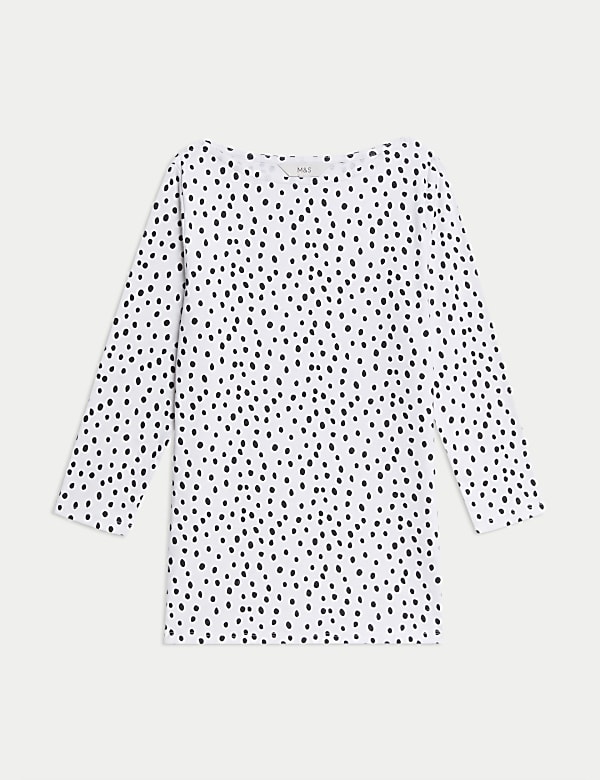 Pure Cotton Printed Slim Fit Slash Neck Top - SE