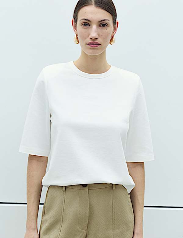 Cotton Rich Padded Shoulder T-Shirt - BN