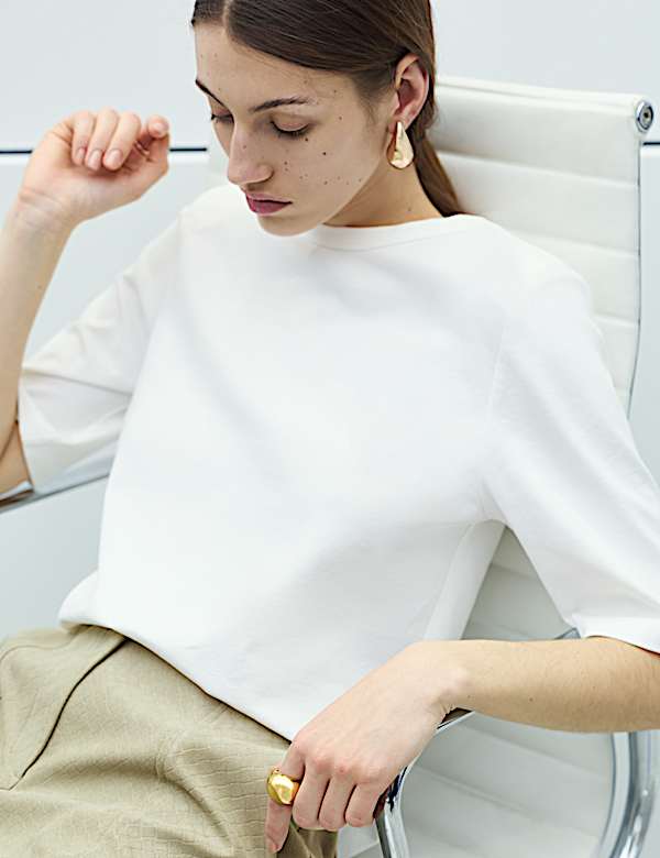 Cotton Rich Padded Shoulder T-Shirt - BN