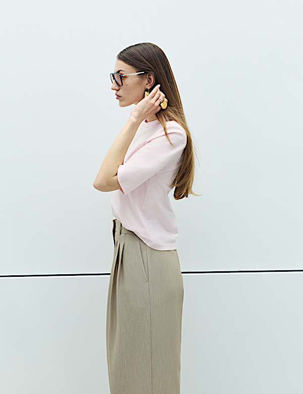 Cotton Rich Padded Shoulder T-Shirt - US