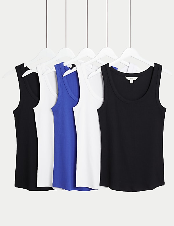 5pk Cotton Rich Scoop Neck Vests - DE