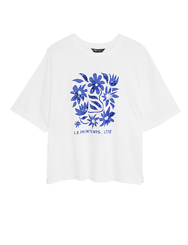 Pure Cotton Sequin Printed T-Shirt