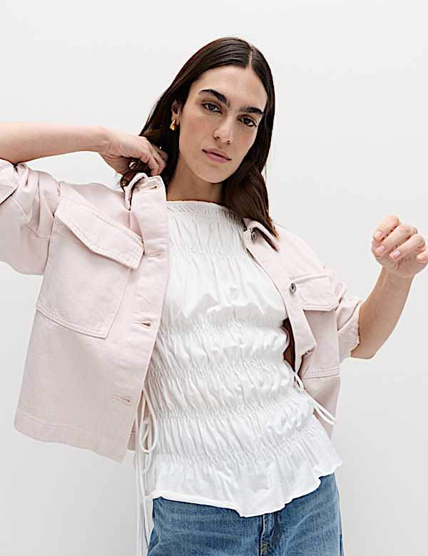 Top 100 % coton &agrave; d&eacute;tail smock&eacute; - FR