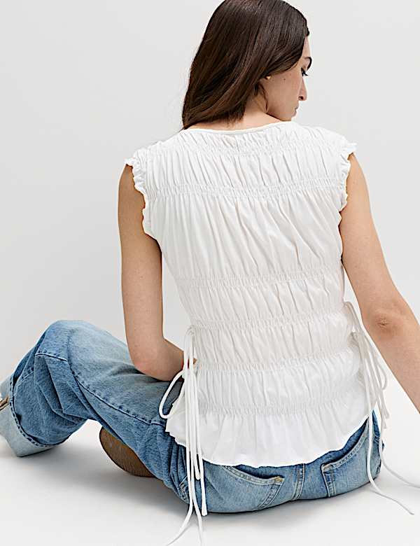 Top 100 % coton &agrave; d&eacute;tail smock&eacute; - FR