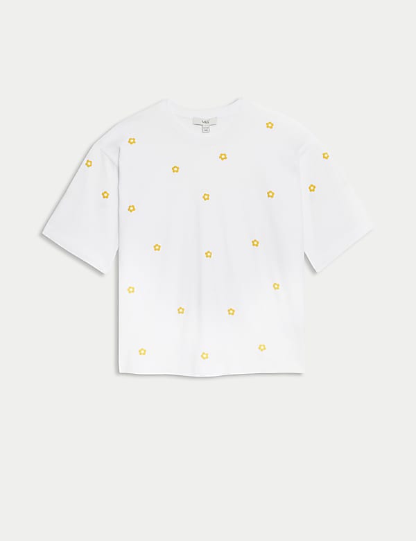 T-shirt coupe droite 100&nbsp;% coton &agrave; broderies fleuries - CA