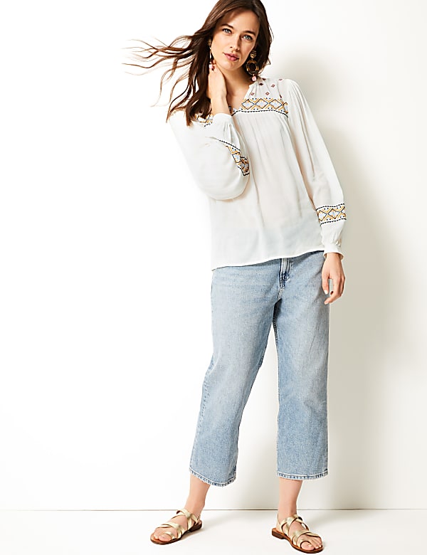 Embroidered Blouson Sleeve Tunic