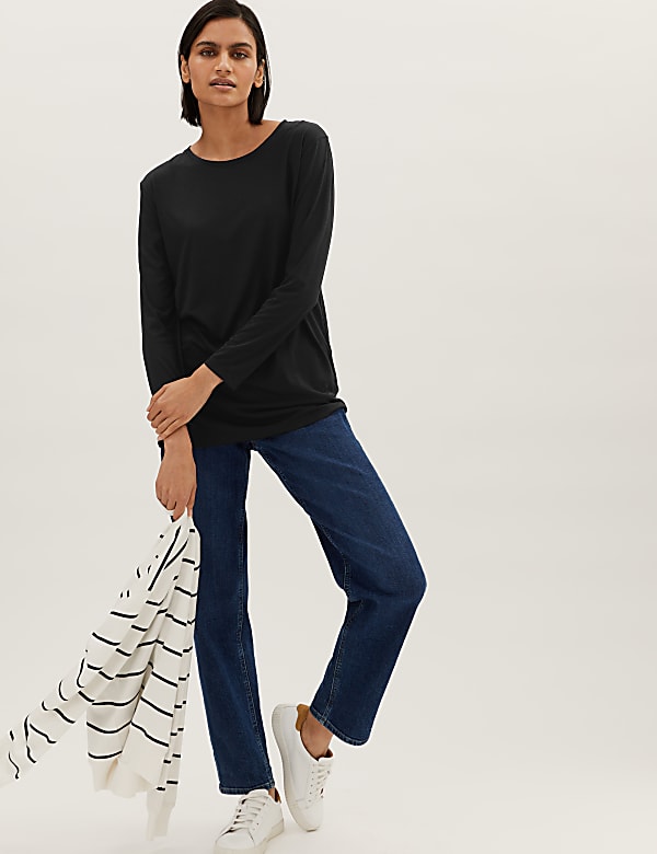 Crew Neck Relaxed Longline Long Sleeve Top