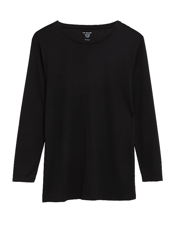 Crew Neck Relaxed Longline Long Sleeve Top