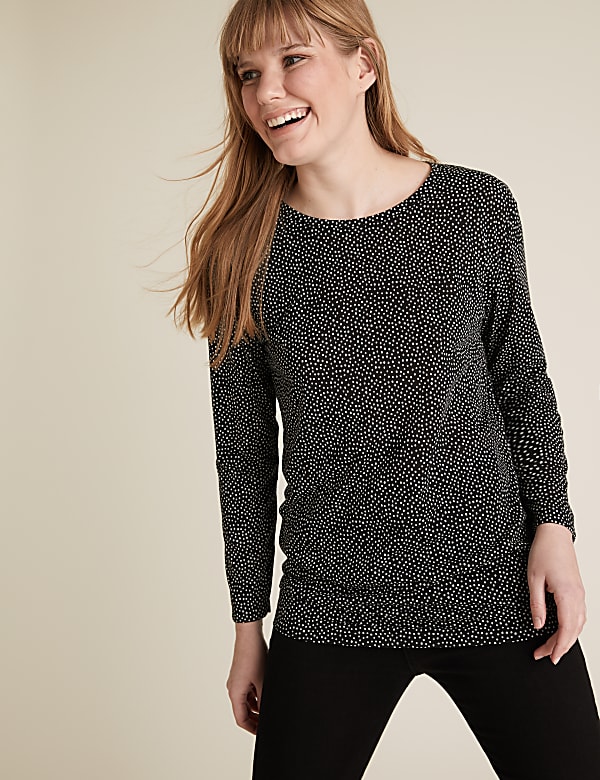 Polka Dot Relaxed Long Sleeve Longline Top