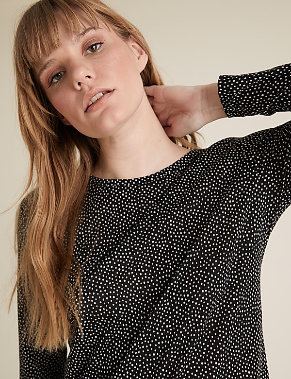 Polka Dot Relaxed Long Sleeve Longline Top