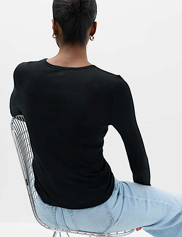Long Sleeve Crew Neck Top With Wool - NZ