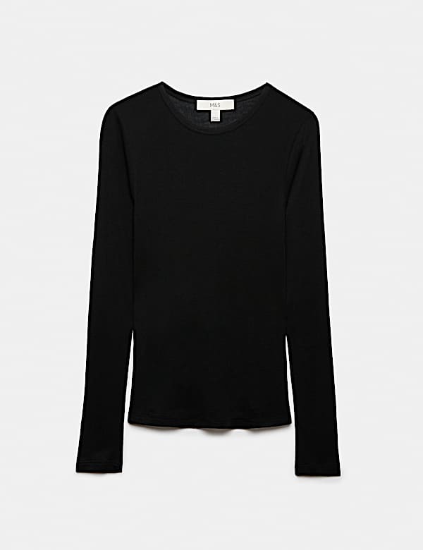 Long Sleeve Crew Neck Top With Wool - NZ