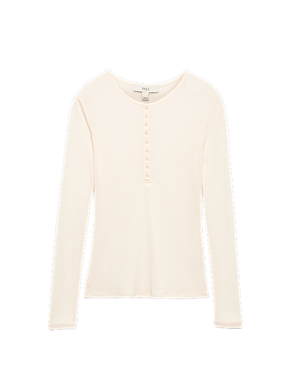 Wool Touch Semi Sheer Layering  Henley Top