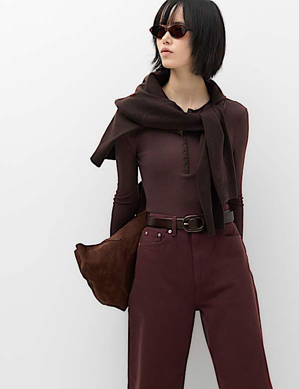 Wool Touch Semi Sheer Layering  Henley Top