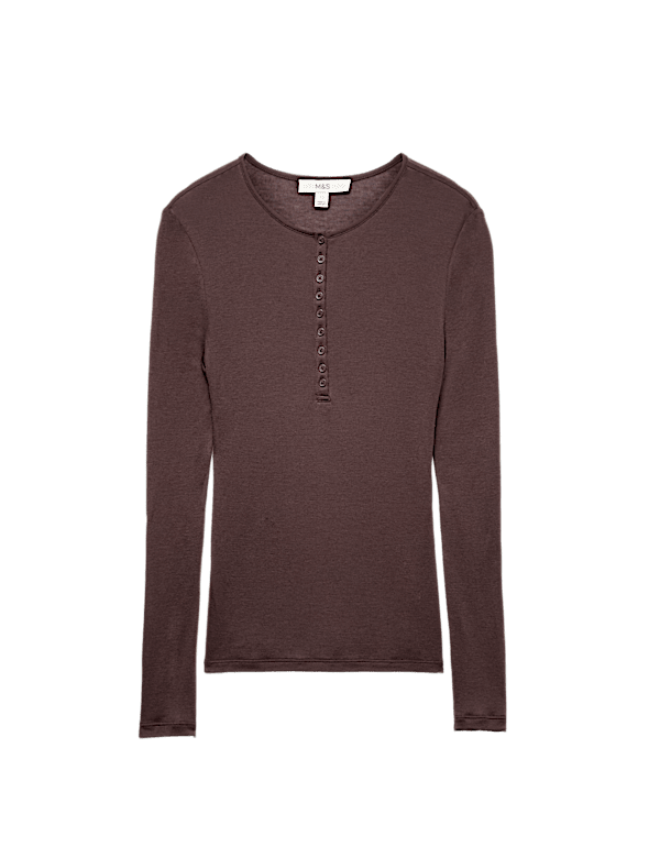 Wool Touch Semi Sheer Layering  Henley Top