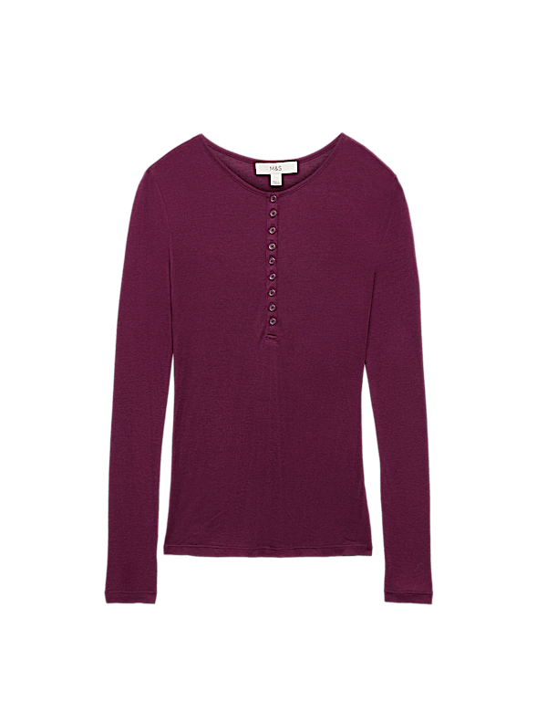 Wool Touch Semi Sheer Layering  Henley Top