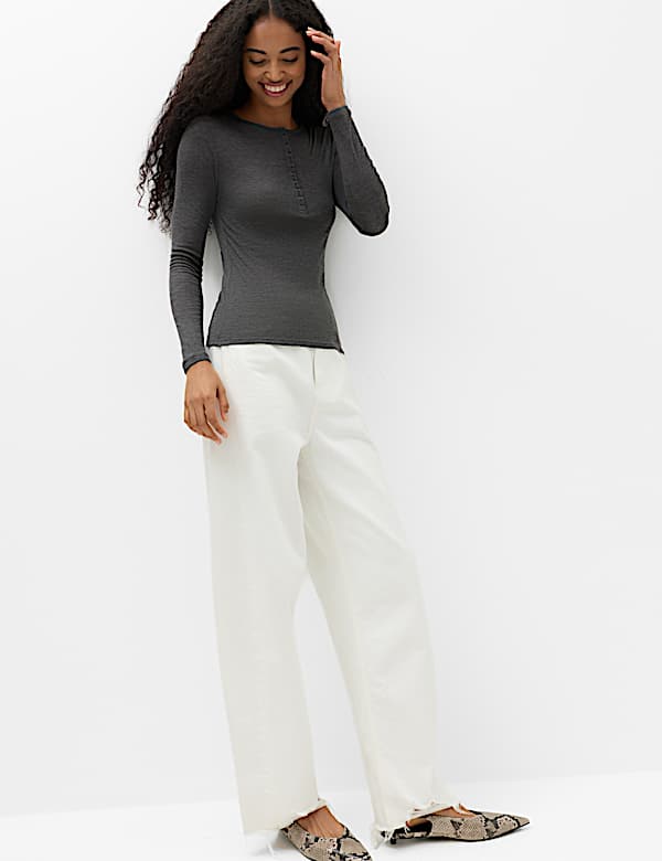 Wool Touch Layering Slim Henley Top - BE