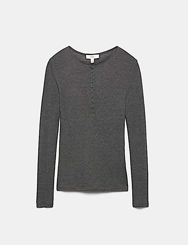 Wool Touch Layering Slim Henley Top - BE