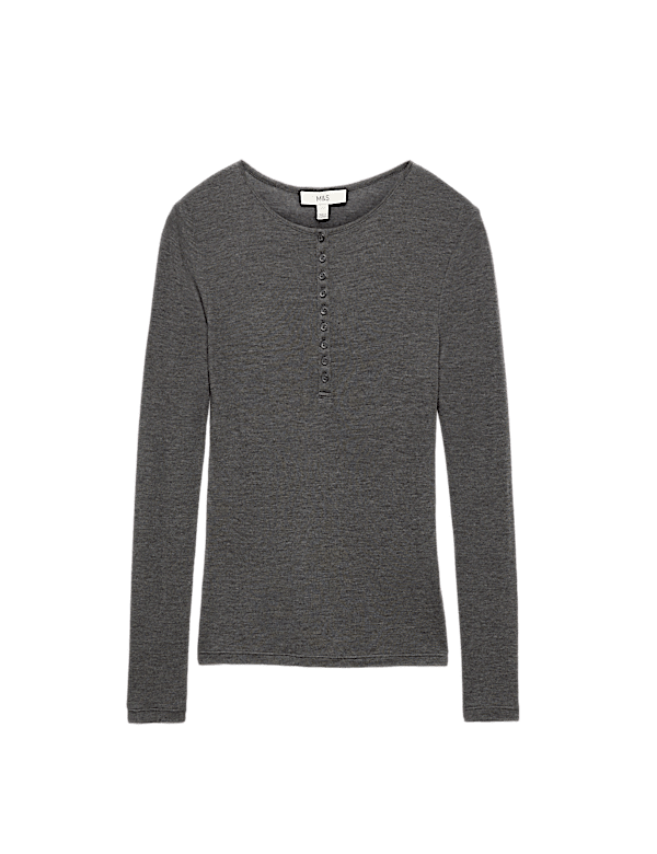 Wool Touch Semi Sheer Layering  Henley Top