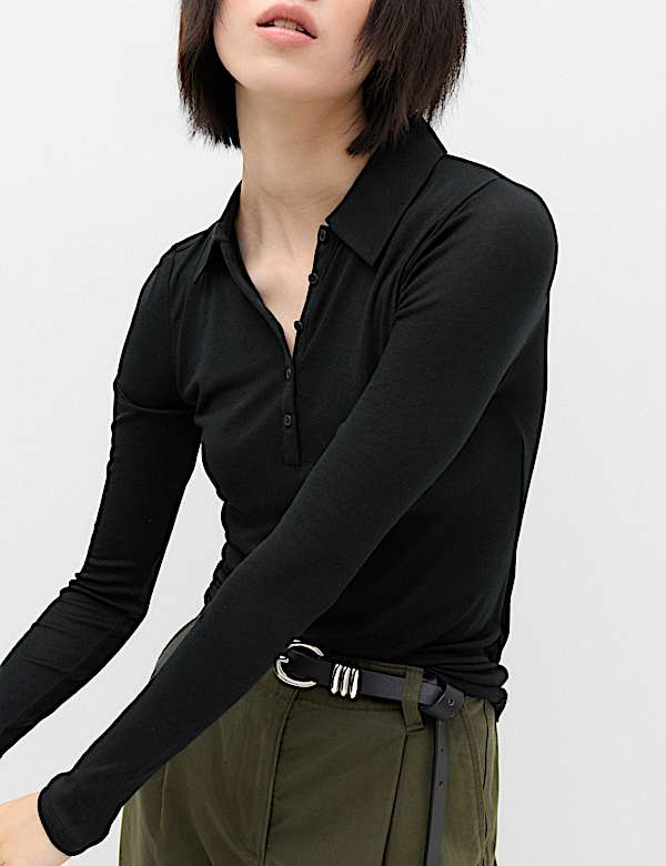 Wool Touch Layering Slim Collared Polo Shirt - GR
