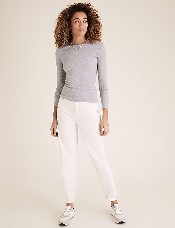 Cotton Ribbed Fitted Long Sleeve Top