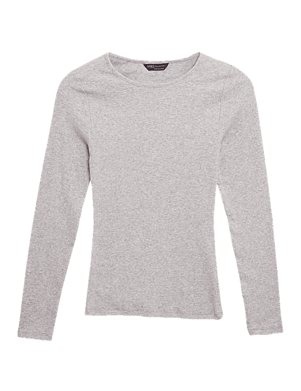 Cotton Ribbed Fitted Long Sleeve Top