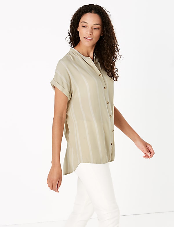 Striped Longline Collared Blouse
