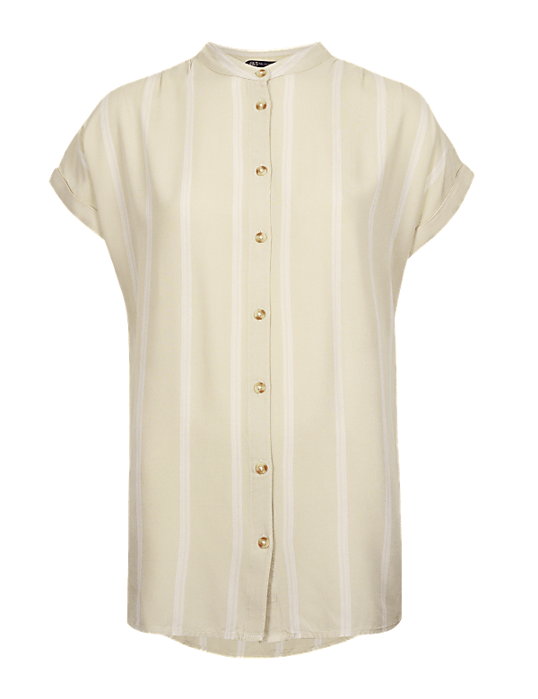 Striped Longline Collared Blouse
