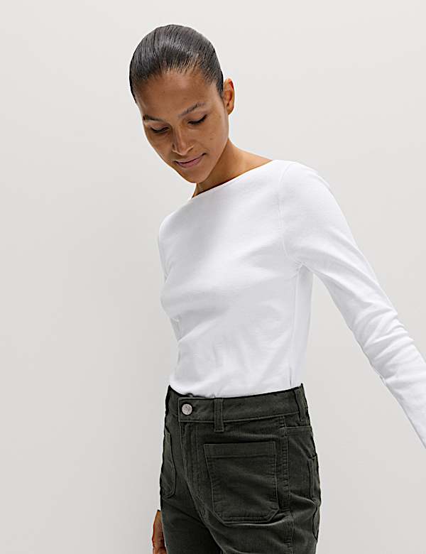 Atasan Kerah Leher Sayatan Katun Murni - ID