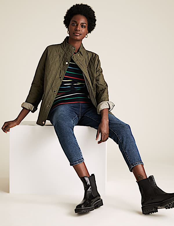 Cotton Striped Slash Neck Fitted Top