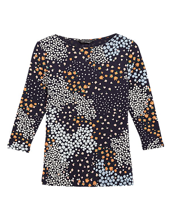 Cotton Floral Slash Neck Fitted Top