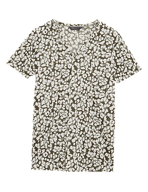Printed V-Neck Relaxed Longline T-Shirt