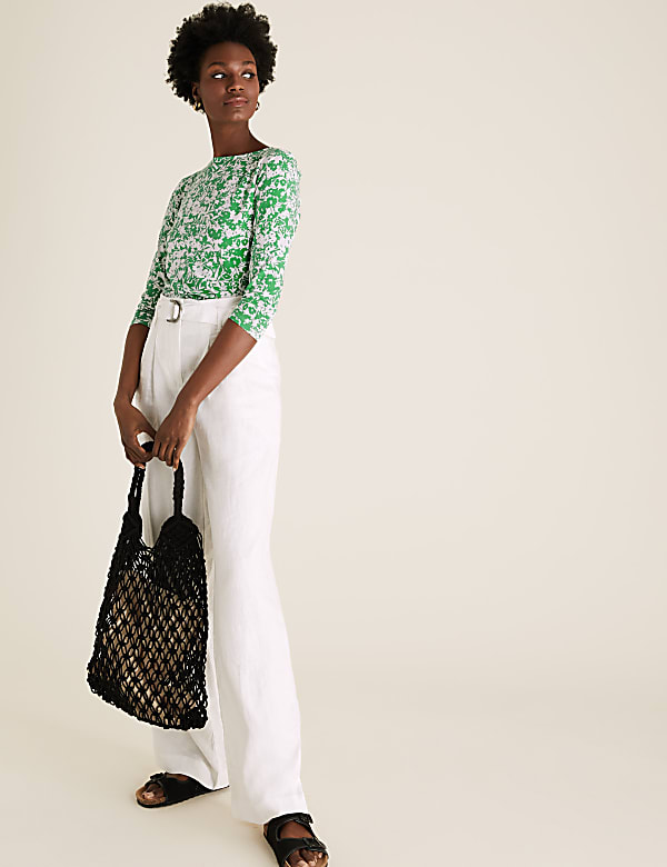 Cotton Rich Printed Slash Neck Fitted Top - CY